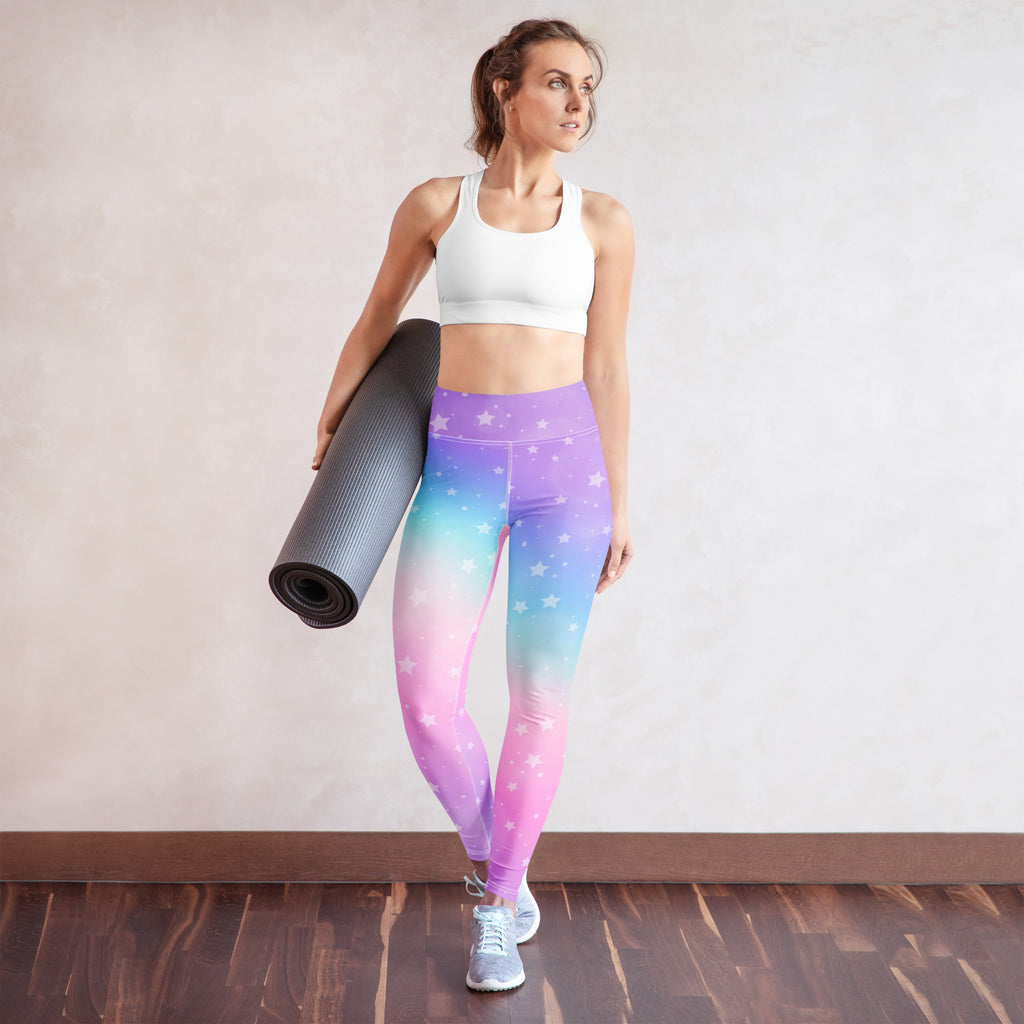 Women's Rainbow Stars Buttery Soft Yoga Leggings - Quick Drying, High Waisted Comfort