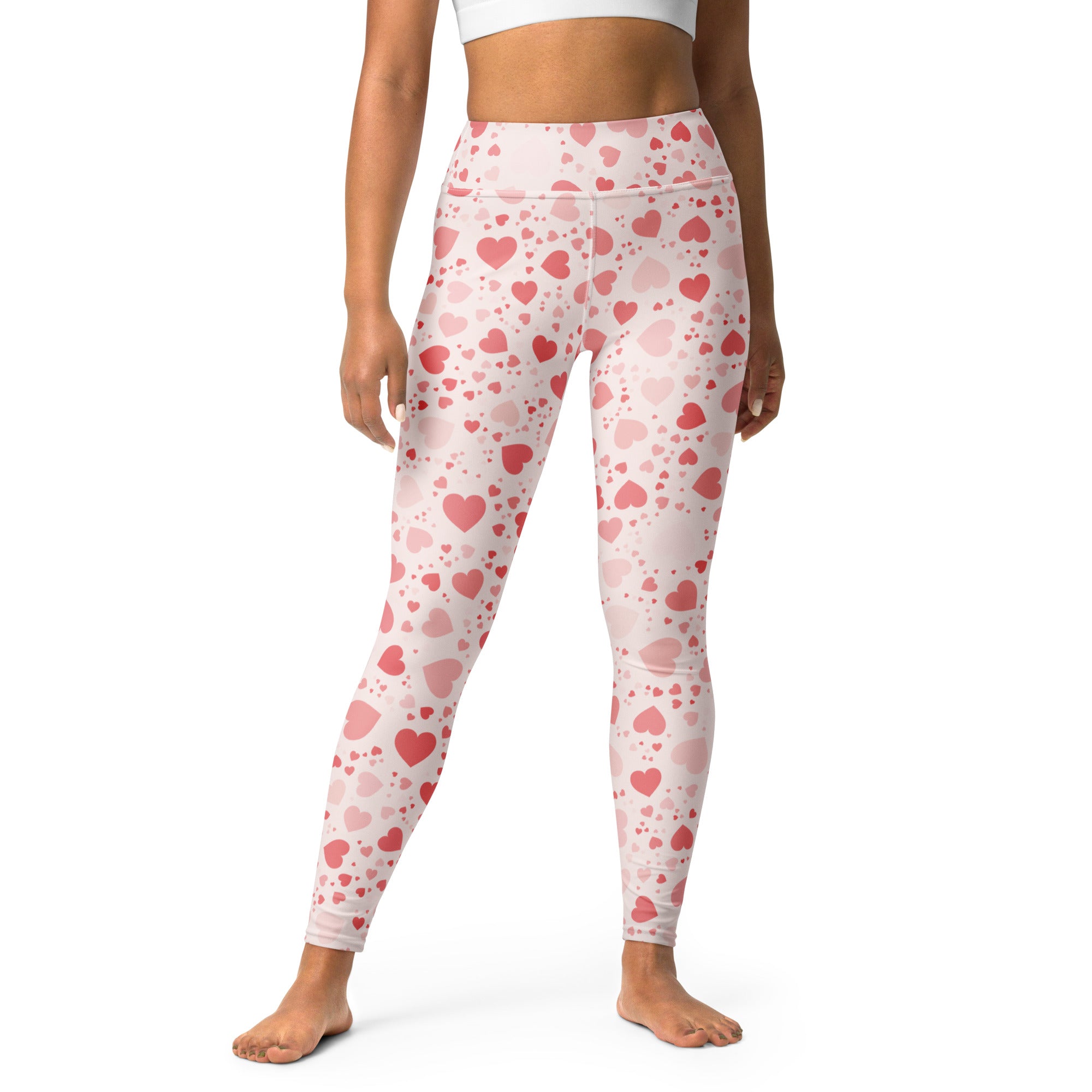 Women’s soft pink heart buttery soft high waisted yoga leggings designed for quick drying and comfort