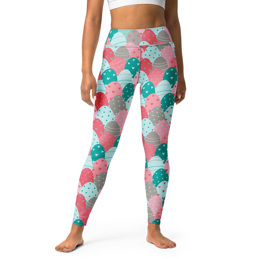 Women’s pink and teal mermaid scale high waisted buttery soft yoga leggings with quick drying fabric