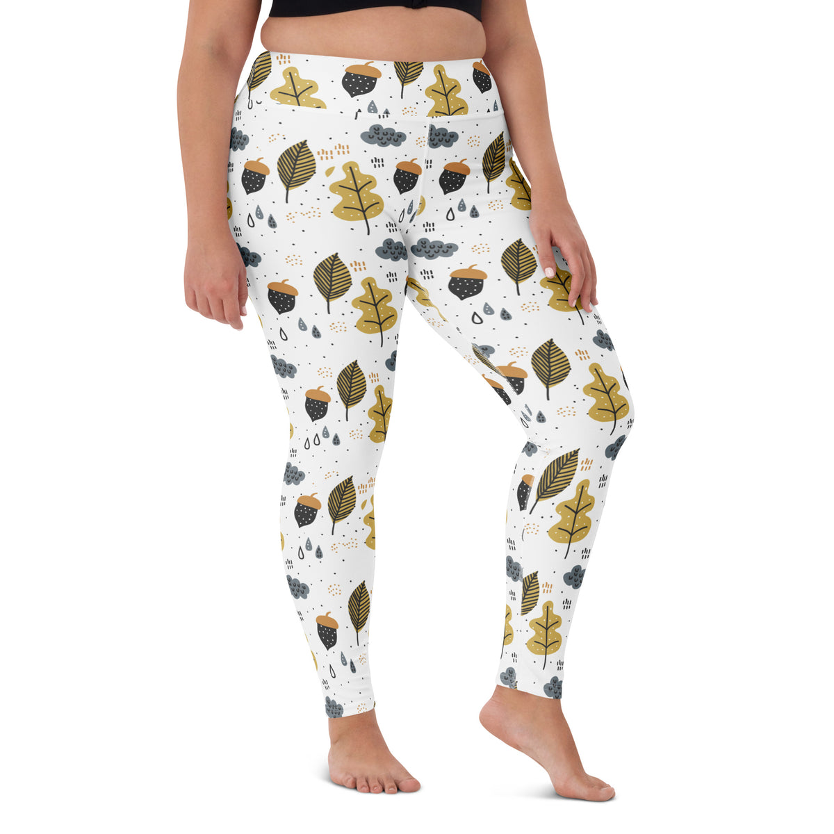 Women's Fall Leaves & Acorn Buttery Soft Yoga Leggings - Quick Drying, High Waisted Comfort