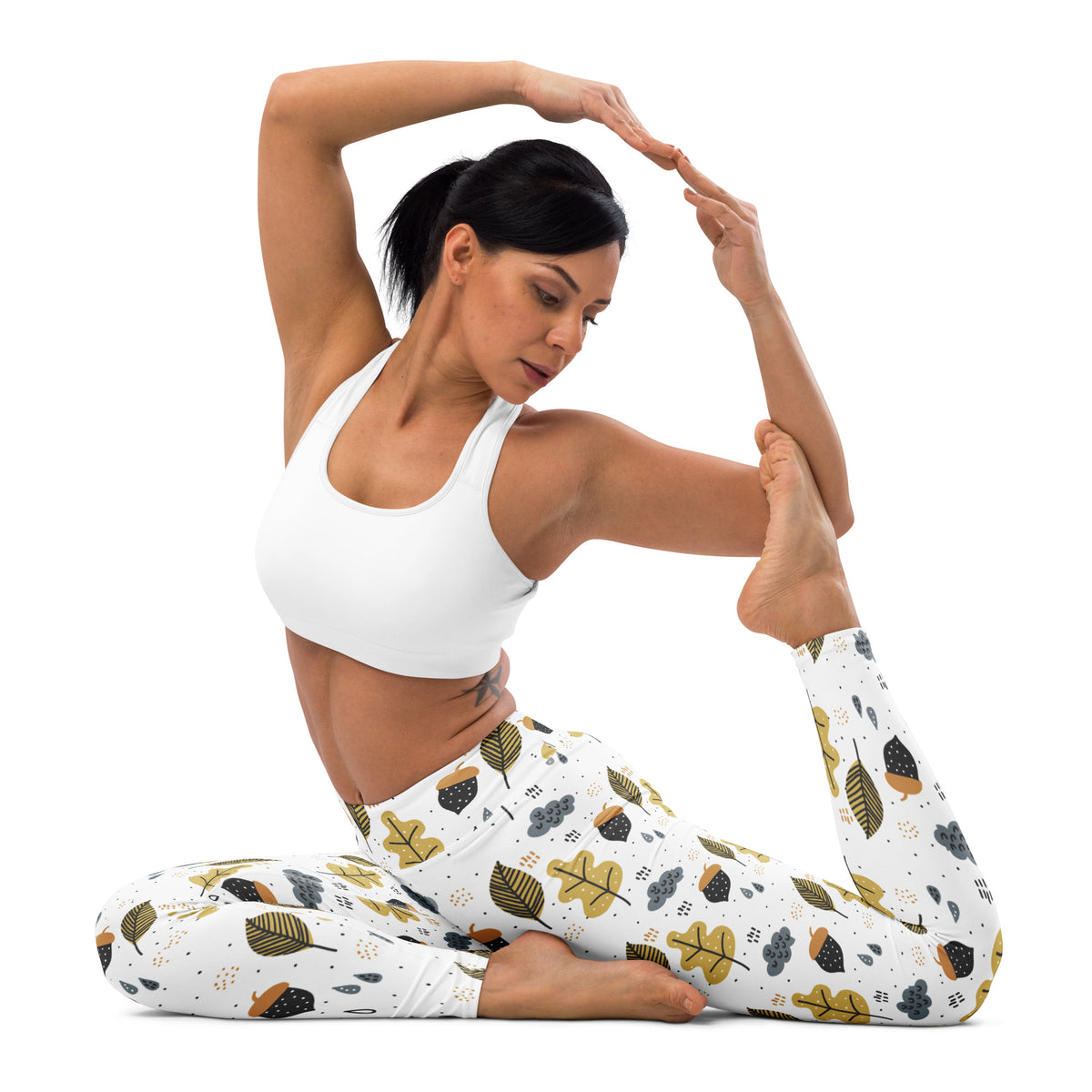 Women's Fall Leaves & Acorn Buttery Soft Yoga Leggings - Quick Drying, High Waisted Comfort