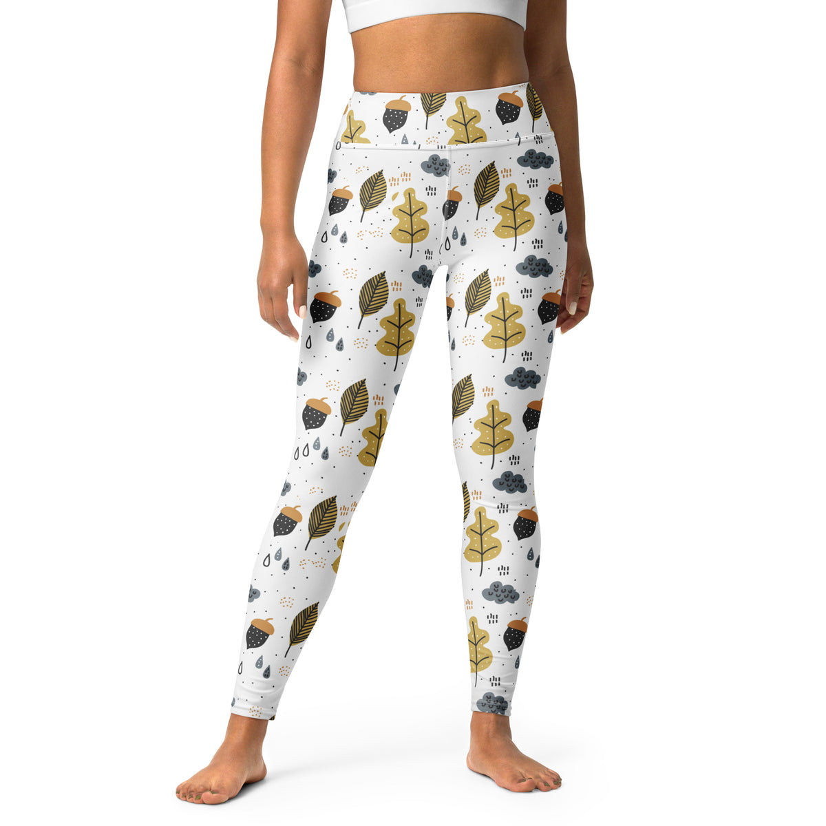 Women's Fall Leaves & Acorn Buttery Soft Yoga Leggings - Quick Drying, High Waisted Comfort
