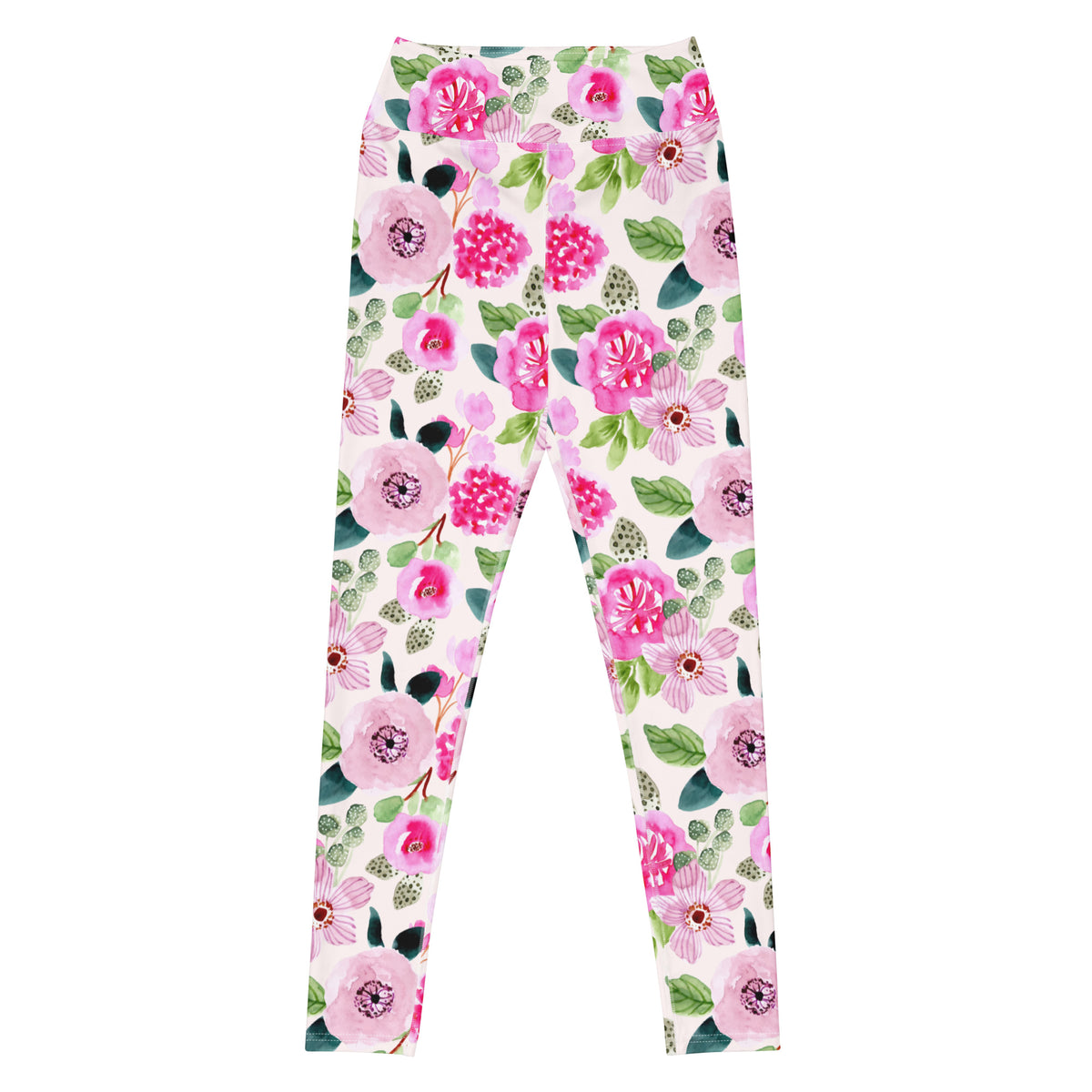 Women's Pink Watercolor Floral Buttery Soft Yoga Leggings - Quick Drying, High Waisted Comfort