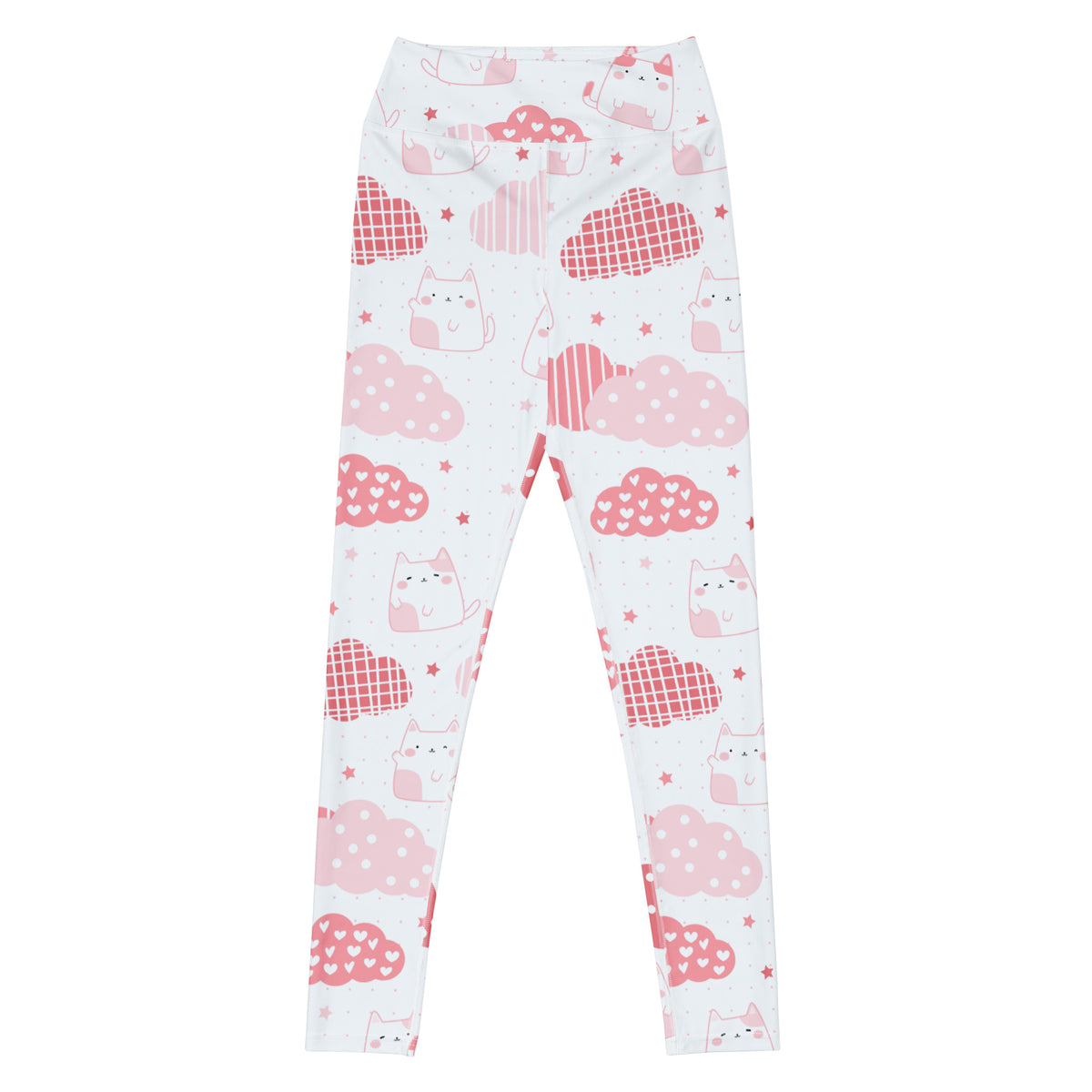 Women's Pink Cat Valentine Buttery Soft Yoga Leggings - Quick Drying, High Waisted Comfort