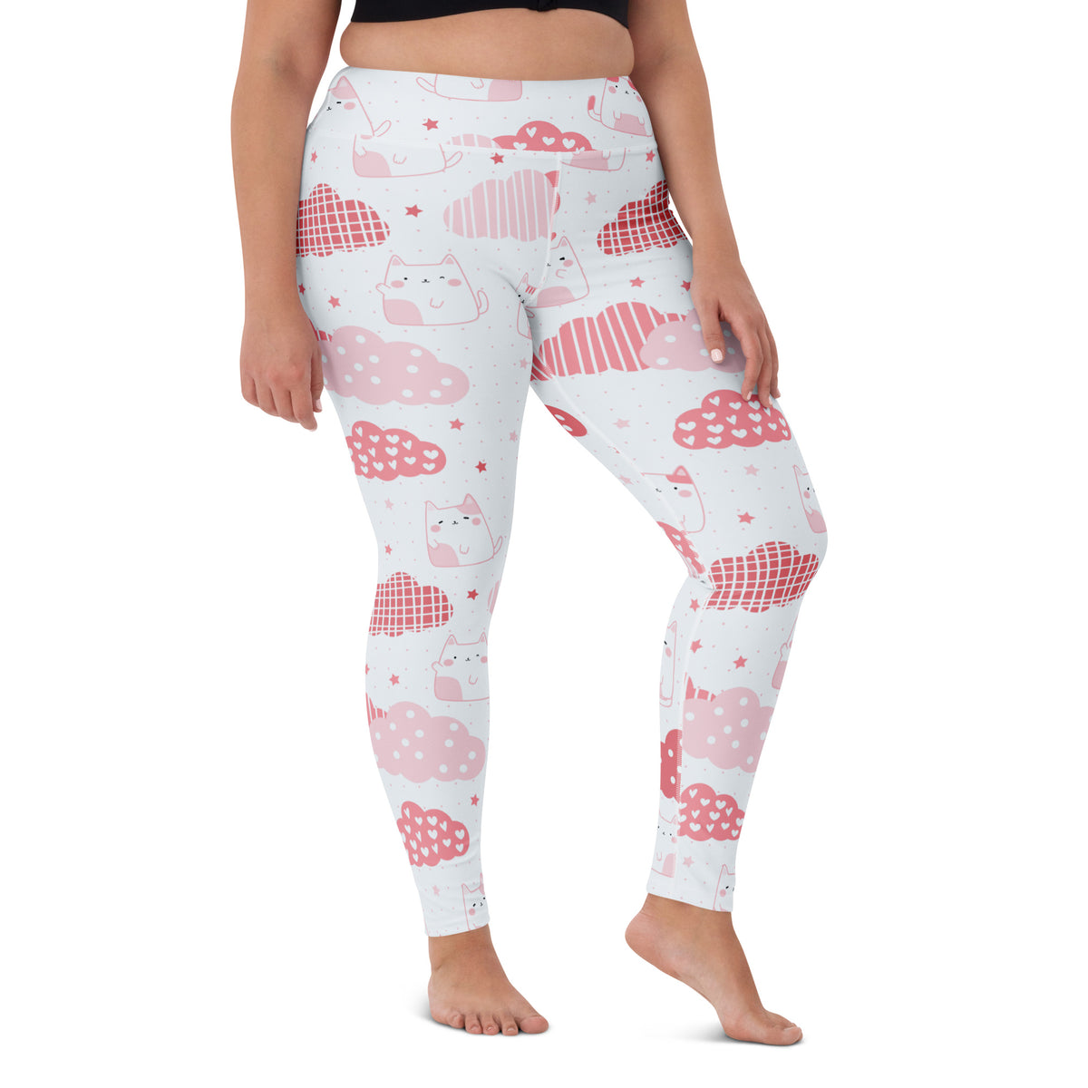 Women's Pink Cat Valentine Buttery Soft Yoga Leggings - Quick Drying, High Waisted Comfort