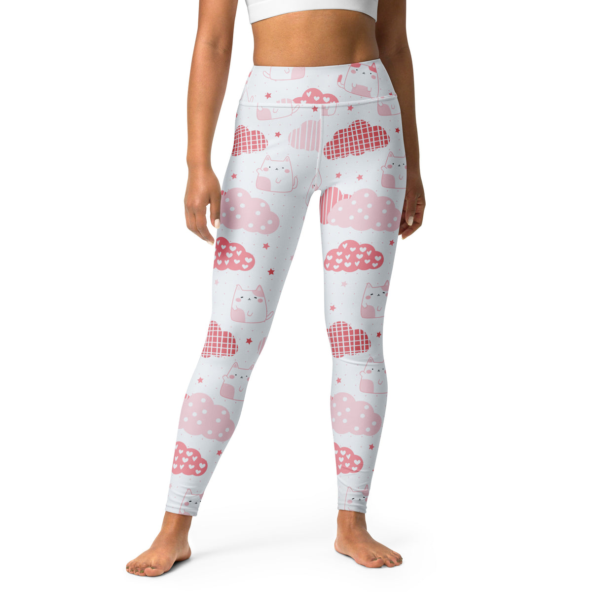 Women's Pink Cat Valentine Buttery Soft Yoga Leggings - Quick Drying, High Waisted Comfort