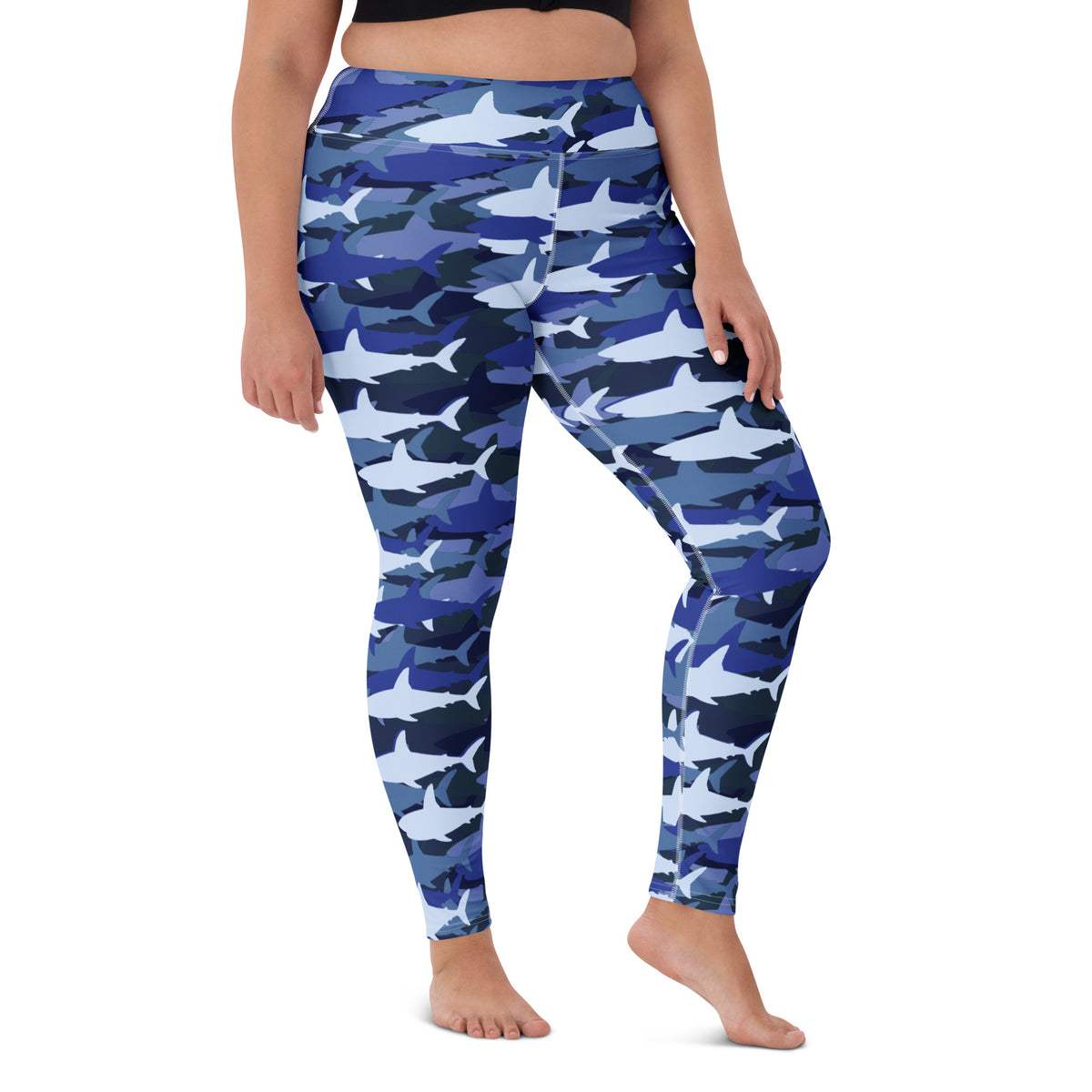 Women's Blue Shark Camouflage Buttery Soft Yoga Leggings - Quick Drying, High Waisted Comfort