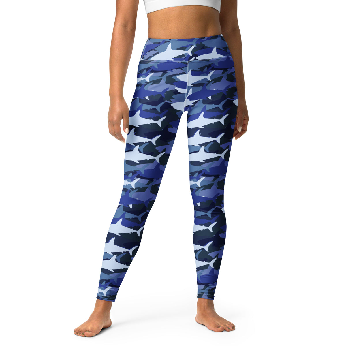 Women's Blue Shark Camouflage Buttery Soft Yoga Leggings - Quick Drying, High Waisted Comfort