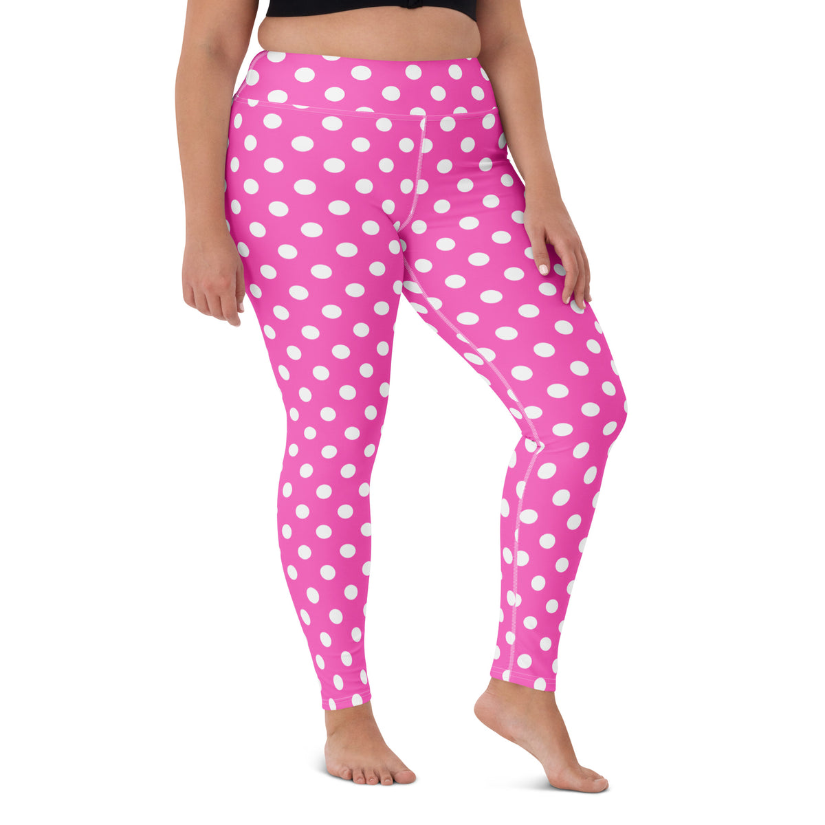 Women's Hot Pink Polka Dot Buttery Soft Yoga Leggings - Quick Drying, High Waisted Comfort