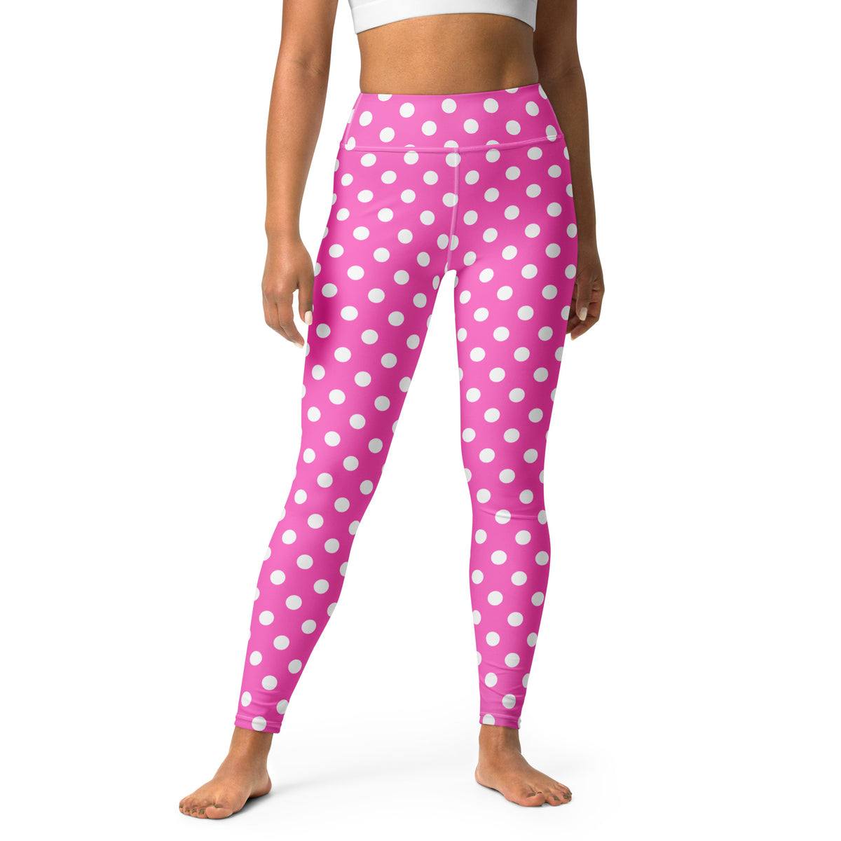 Women's Hot Pink Polka Dot Buttery Soft Yoga Leggings - Quick Drying, High Waisted Comfort