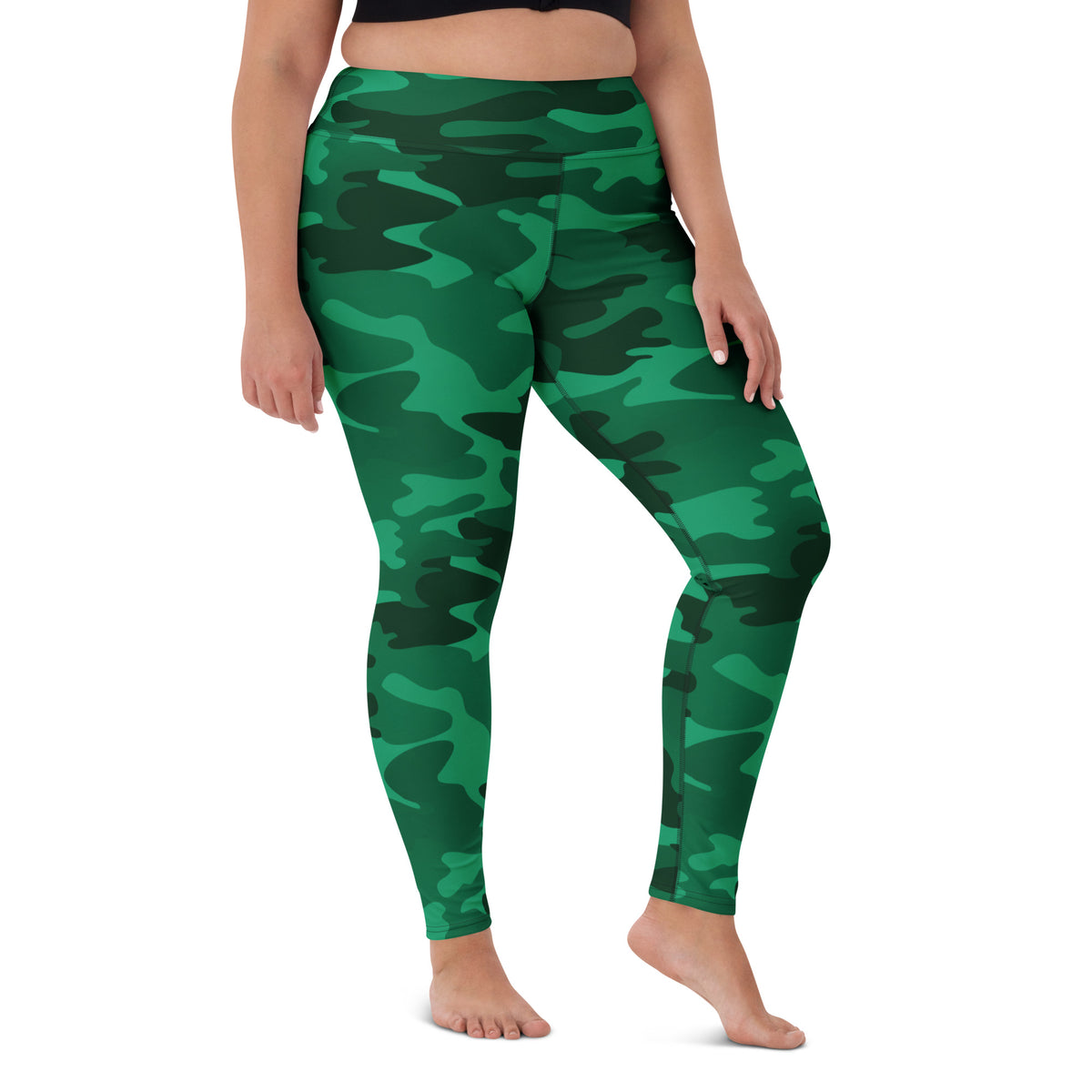 Women's Green Camouflage Buttery Soft Yoga Leggings - Quick Drying, High Waisted Comfort