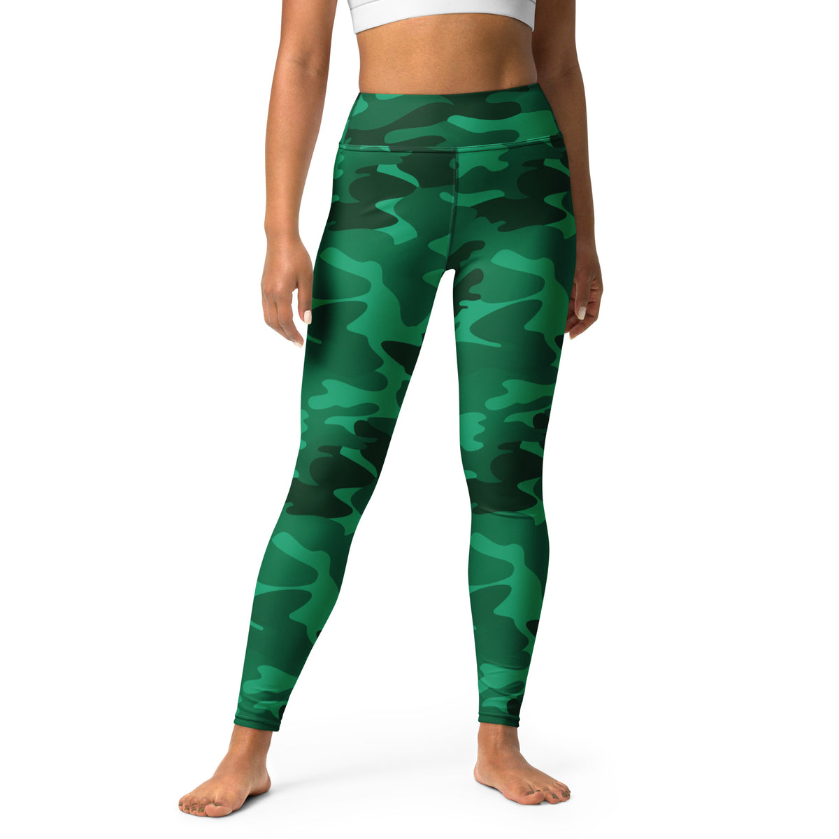 Women's Green Camouflage Buttery Soft Yoga Leggings - Quick Drying, High Waisted Comfort