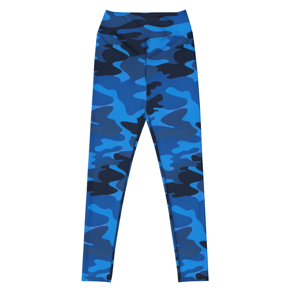Women's Blue Camouflage Buttery Soft Yoga Leggings - Quick Drying, High Waisted Comfort