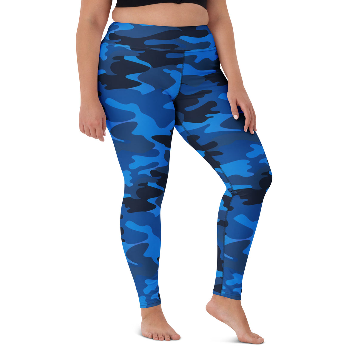 Women's Blue Camouflage Buttery Soft Yoga Leggings - Quick Drying, High Waisted Comfort