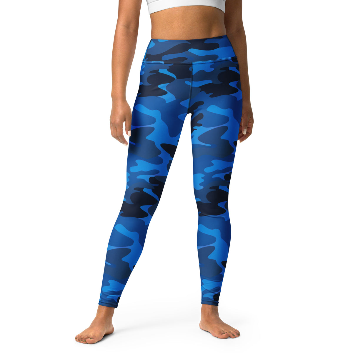 Women's Blue Camouflage Buttery Soft Yoga Leggings - Quick Drying, High Waisted Comfort