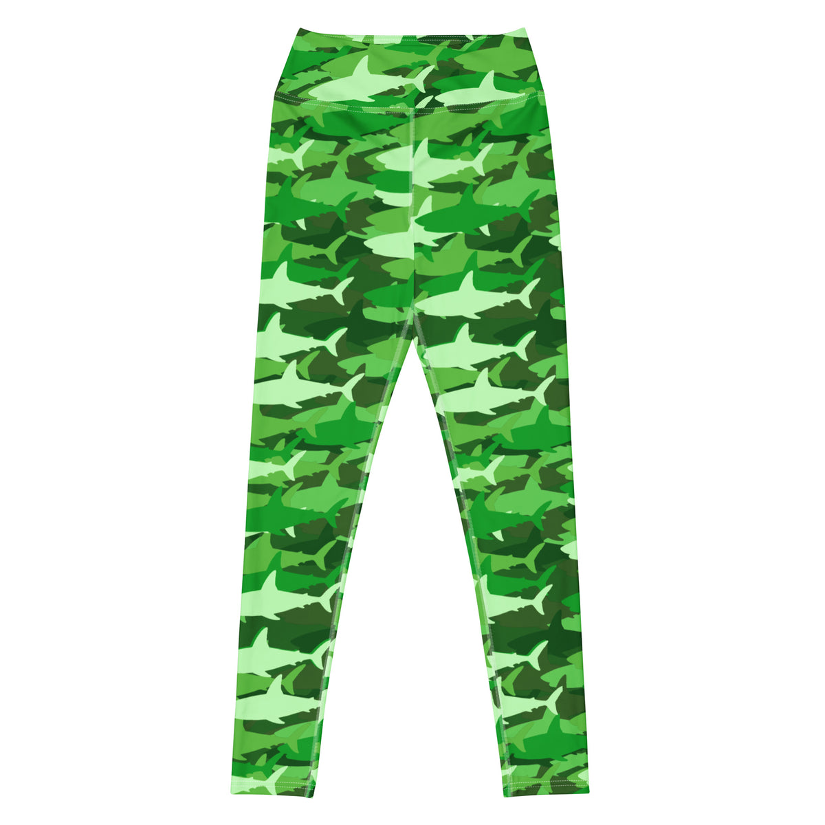 Women's Green Shark Camouflage Buttery Soft Yoga Leggings - Quick Drying, High Waisted Comfort