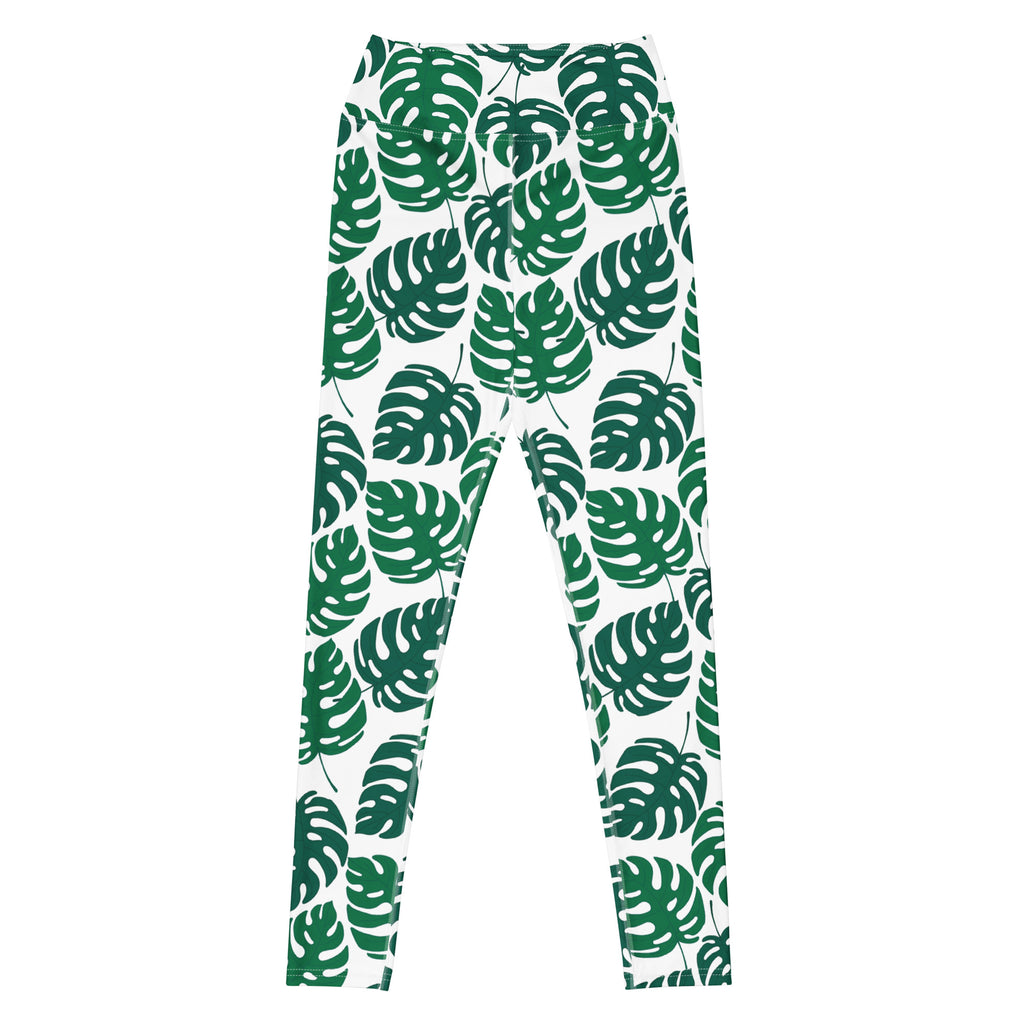 Women's Green Monstera Leaf Buttery Soft Yoga Leggings - Quick Drying, High Waisted Comfort