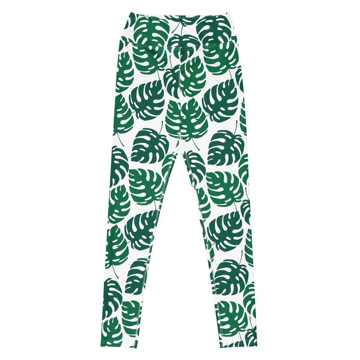 Women's Green Monstera Leaf Buttery Soft Yoga Leggings - Quick Drying, High Waisted Comfort