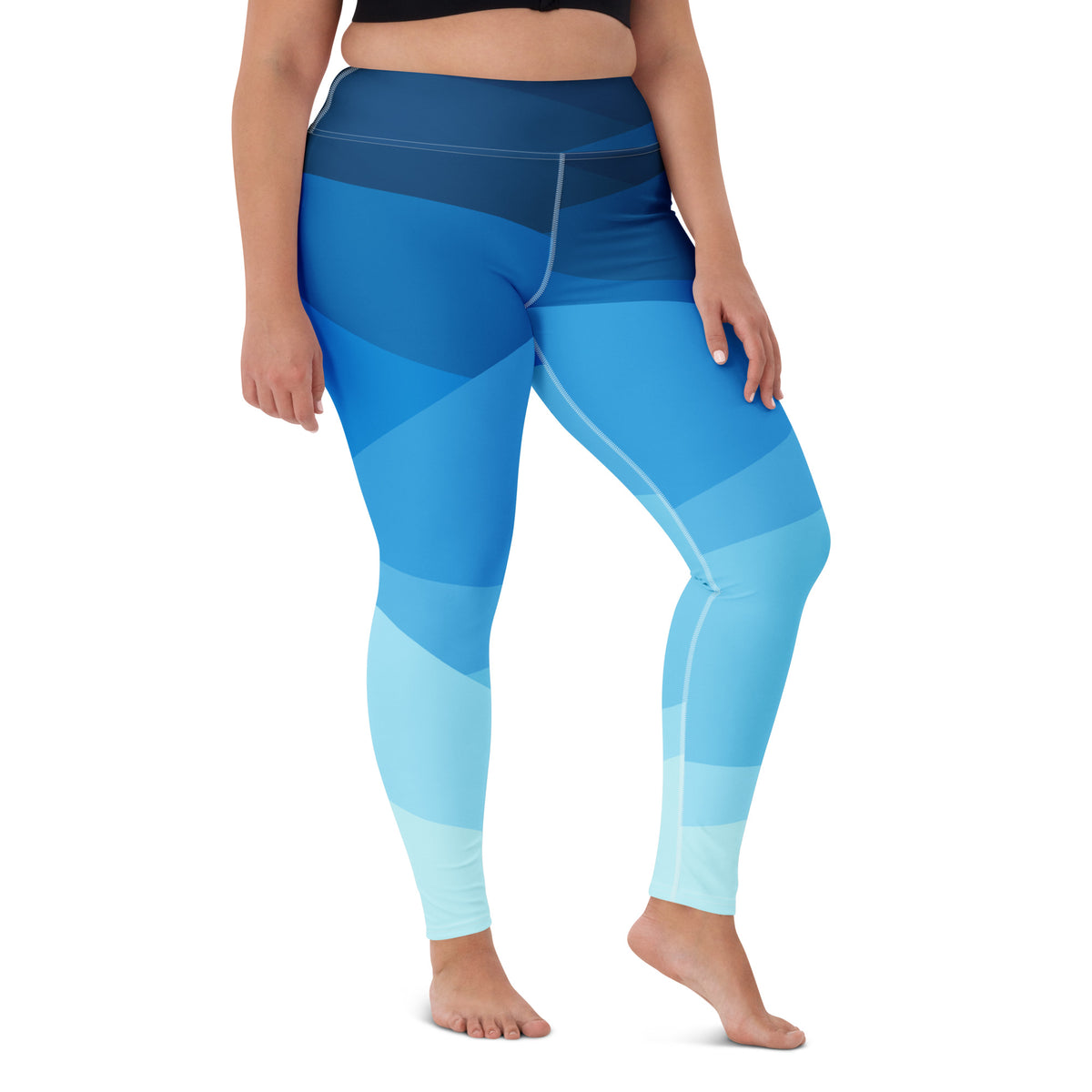 Women's Blue Ombre Ocean Waves Buttery Soft Yoga Leggings - Quick Drying, High Waisted Comfort