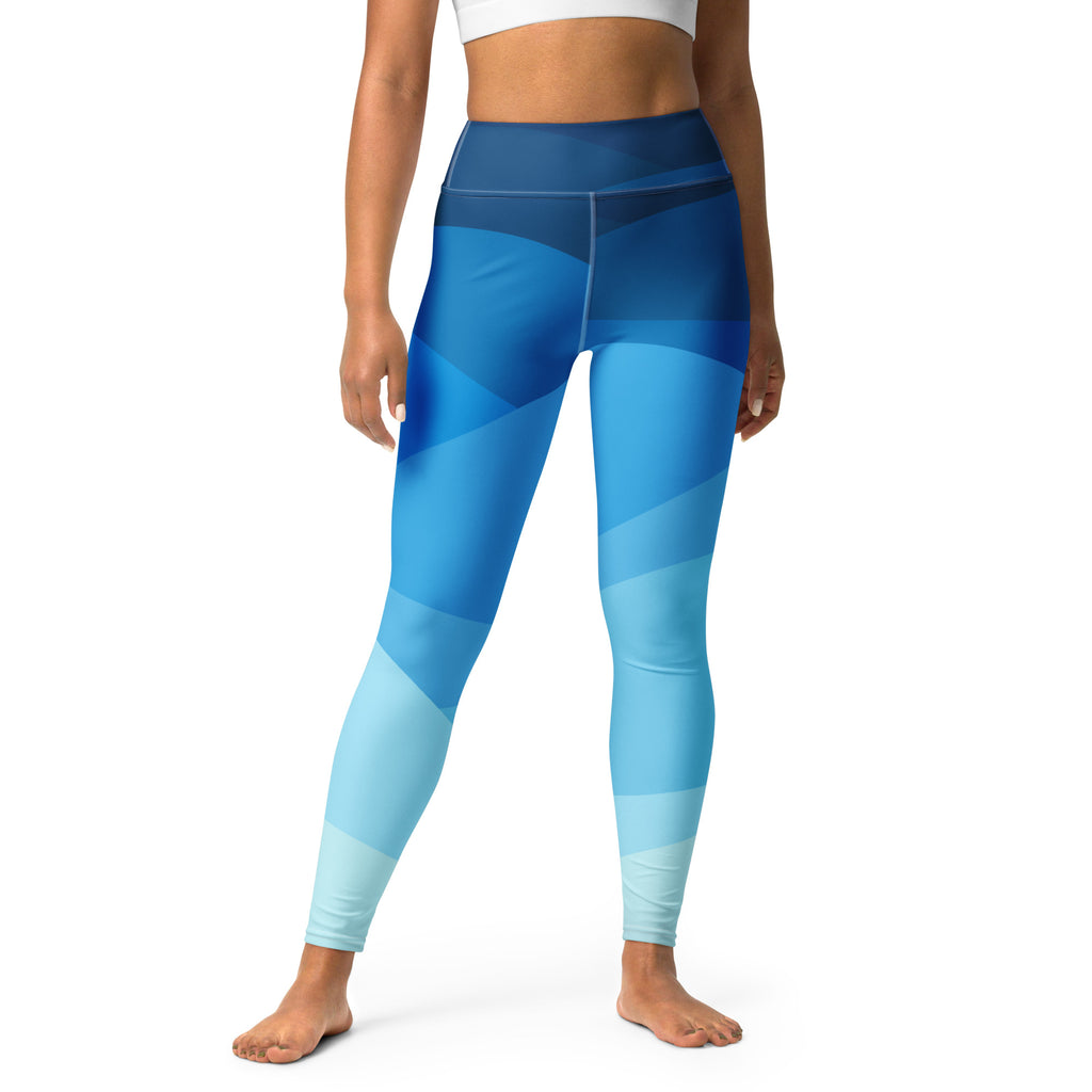 Women's Blue Ombre Ocean Waves Buttery Soft Yoga Leggings - Quick Drying, High Waisted Comfort