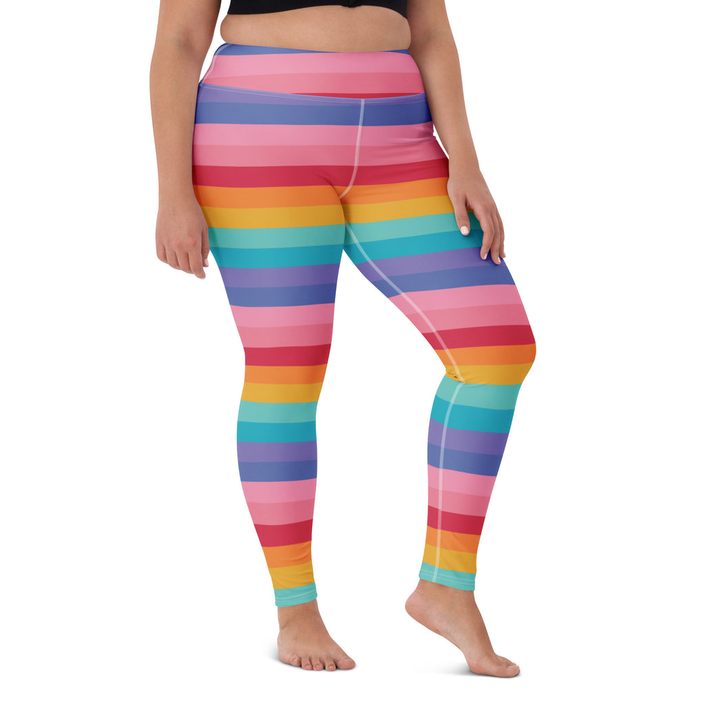 Women's Bright Striped Rainbow Buttery Soft Yoga Leggings - Quick Drying, High Waisted Comfort