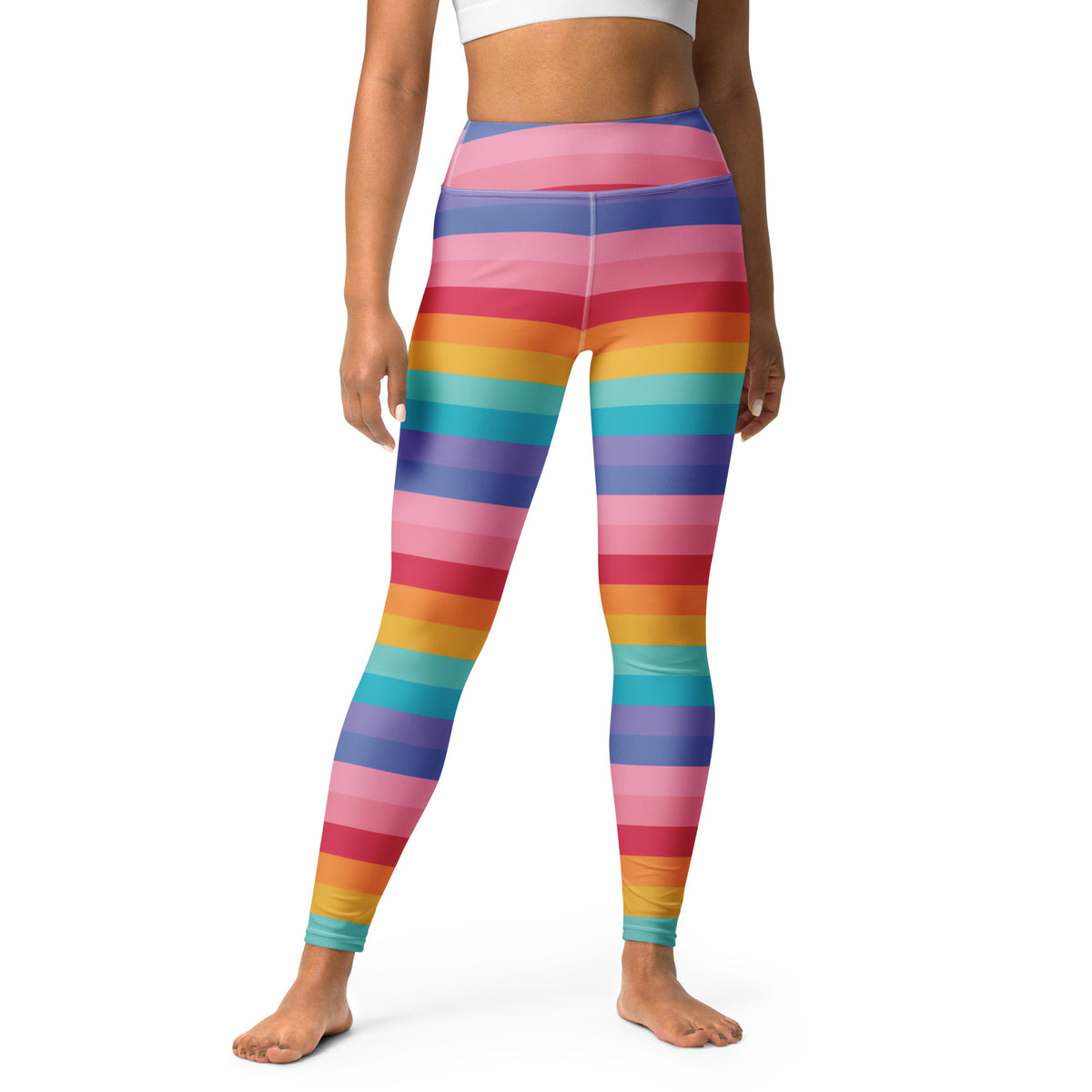 Women's Bright Striped Rainbow Buttery Soft Yoga Leggings - Quick Drying, High Waisted Comfort
