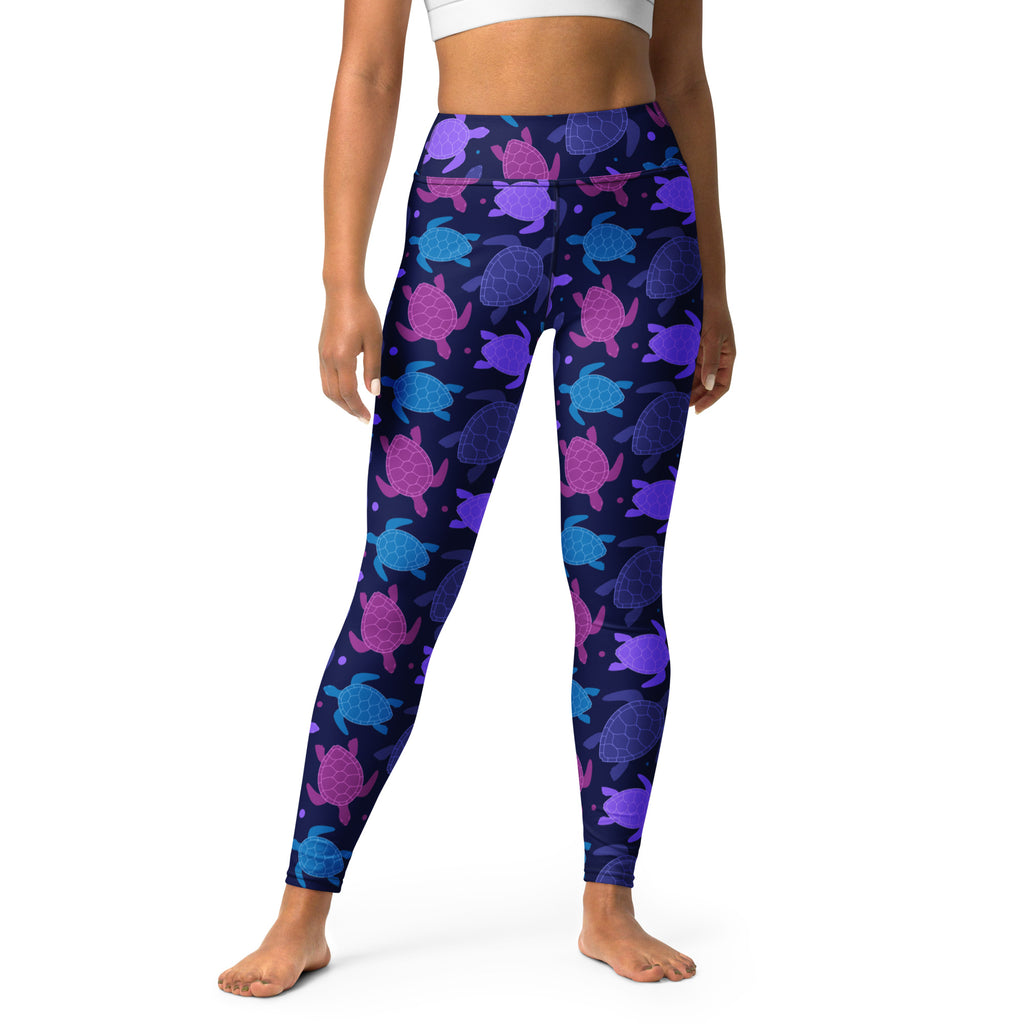 Women's Purple Sea Turtle Buttery Soft Yoga Leggings - Quick Drying, High Waisted Comfort