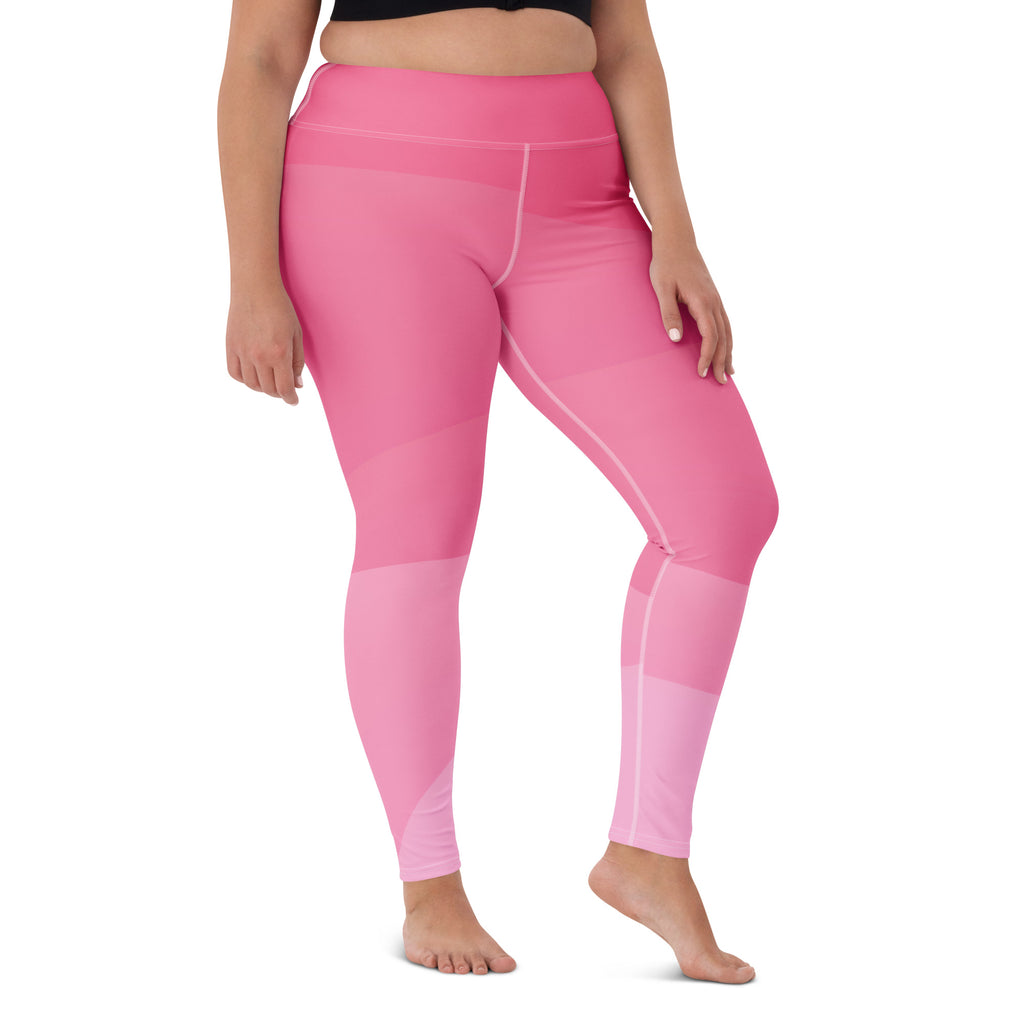 Women's Pink Ombre Waves Buttery Soft Yoga Leggings - Quick Drying, High Waisted Comfort
