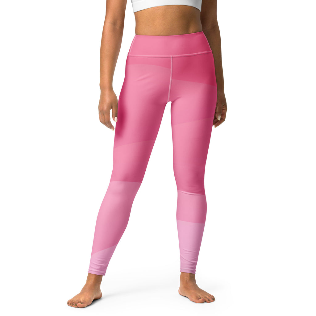 Women's Pink Ombre Waves Buttery Soft Yoga Leggings - Quick Drying, High Waisted Comfort