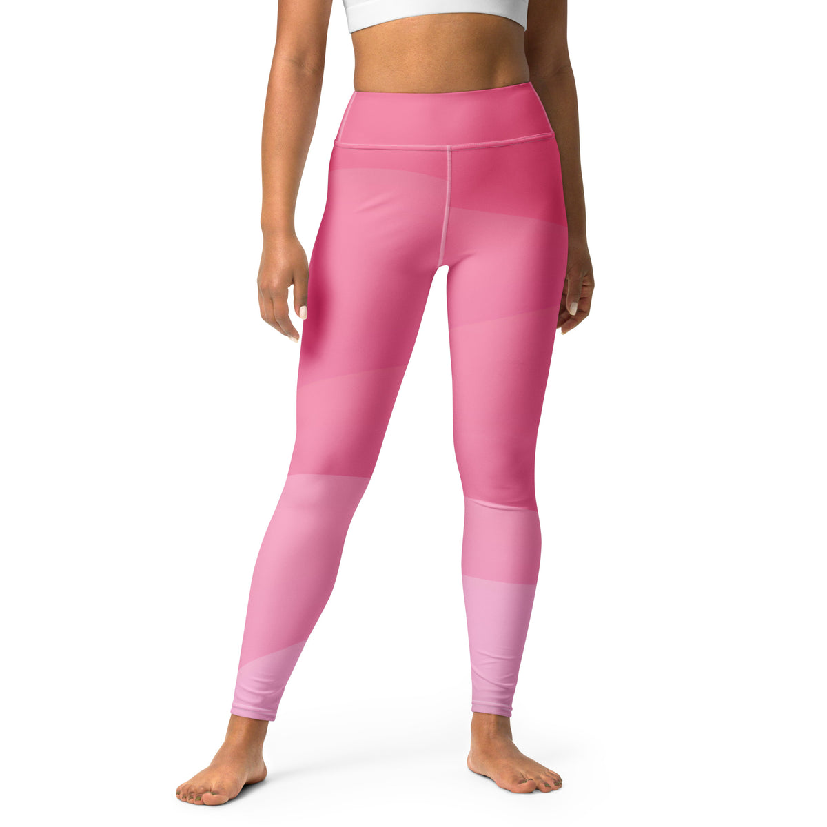 Women's Pink Ombre Waves Buttery Soft Yoga Leggings - Quick Drying, High Waisted Comfort