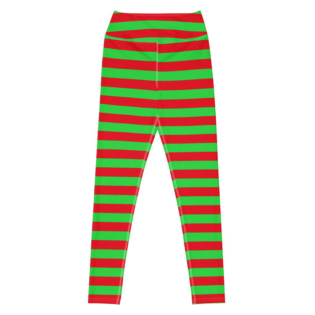 Women's Red & Green Striped Christmas Buttery Soft Yoga Leggings - Quick Drying, High Waisted Comfort
