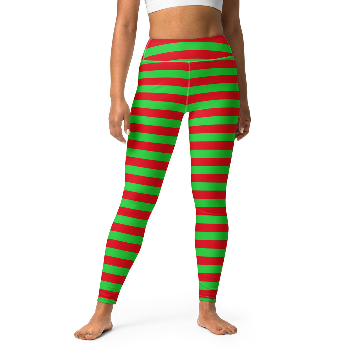 Women's Red & Green Striped Christmas Buttery Soft Yoga Leggings - Quick Drying, High Waisted Comfort