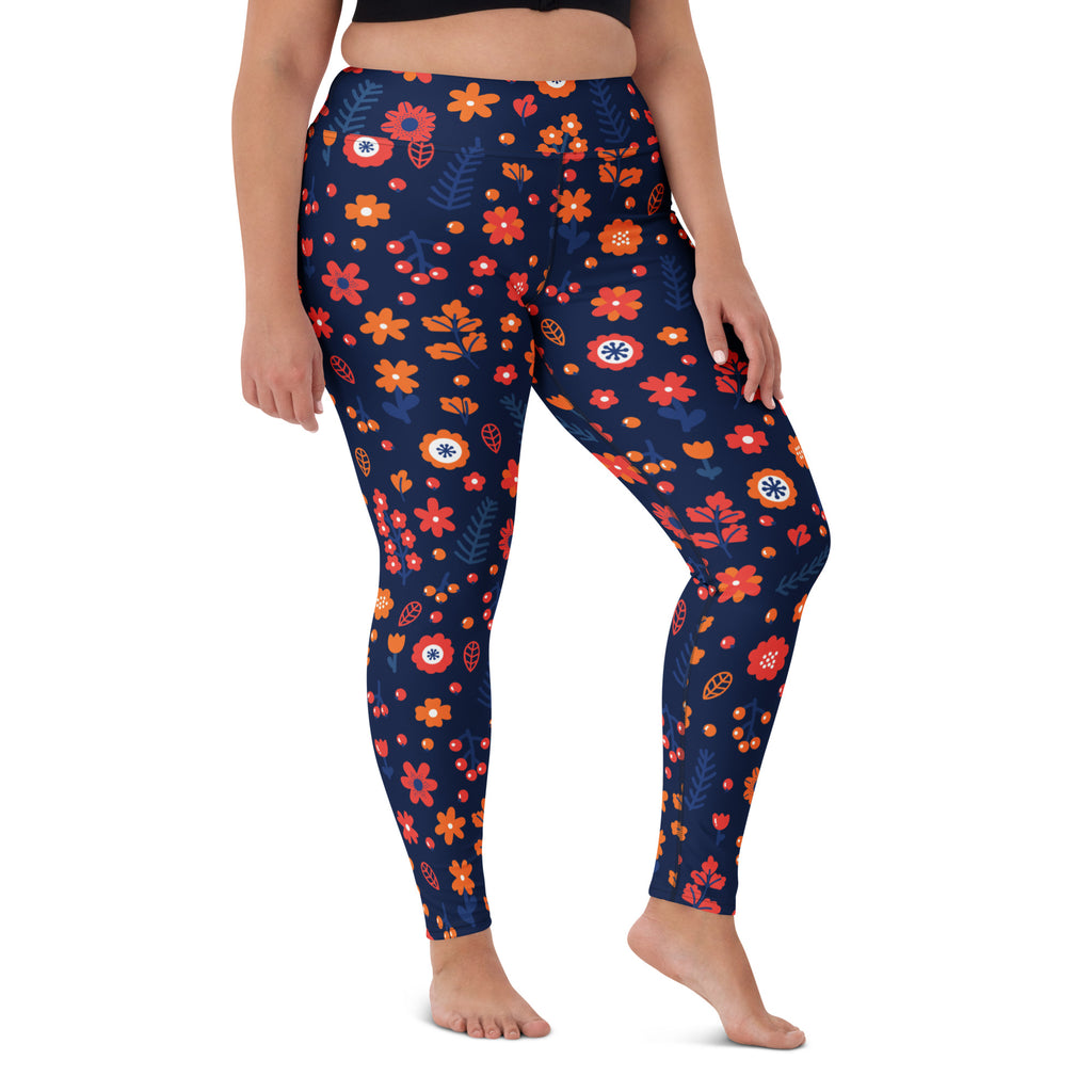 Women's Navy Floral Buttery Soft Yoga Leggings - Quick Drying, High Waisted Comfort