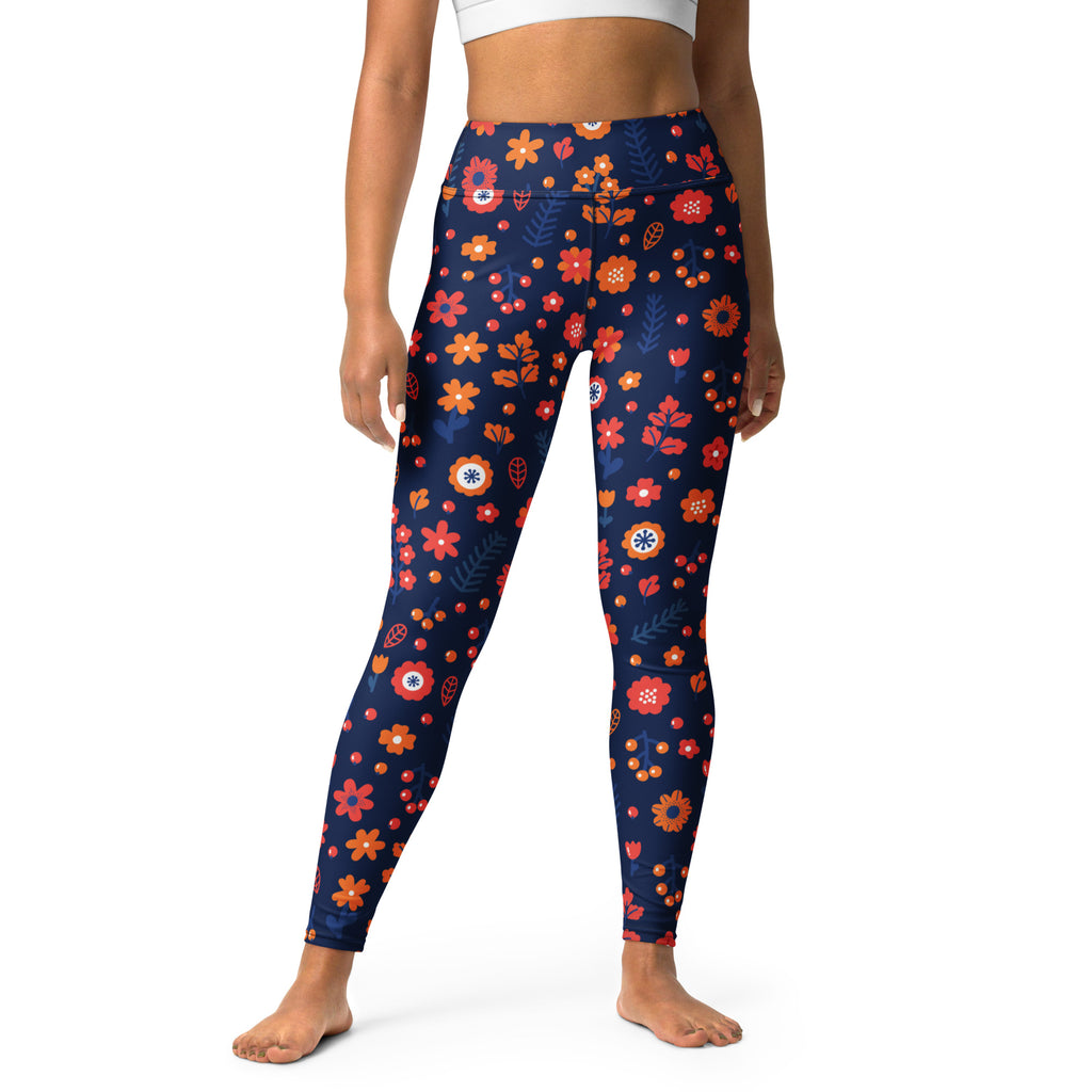 Women's Navy Floral Buttery Soft Yoga Leggings - Quick Drying, High Waisted Comfort