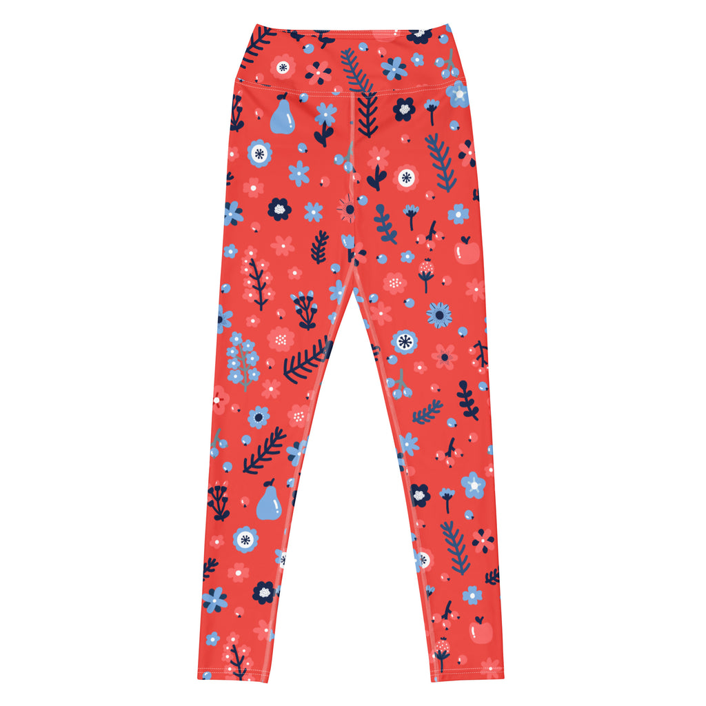 Women's Red Floral Buttery Soft Yoga Leggings - Quick Drying, High Waisted Comfort