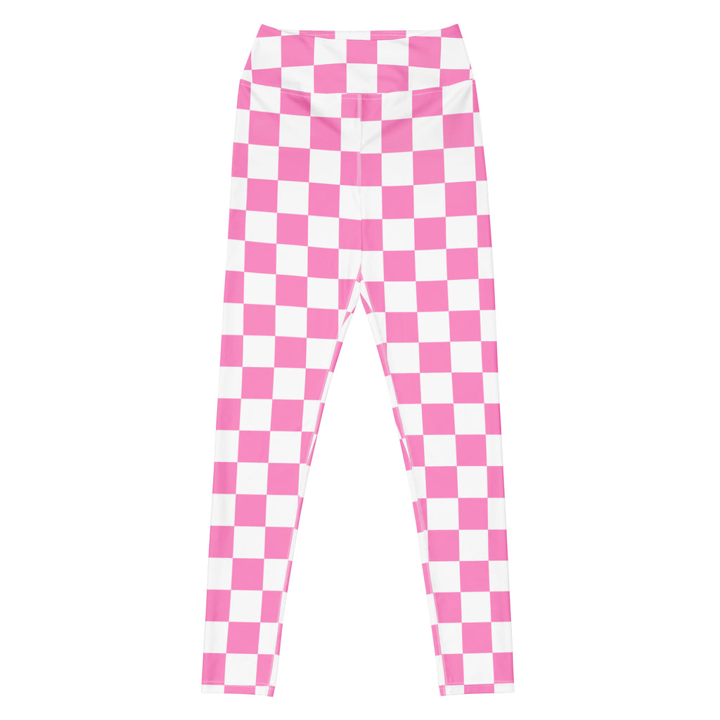 Women's Pink Checkered Buttery Soft Yoga Leggings - Quick Drying, High Waisted Comfort