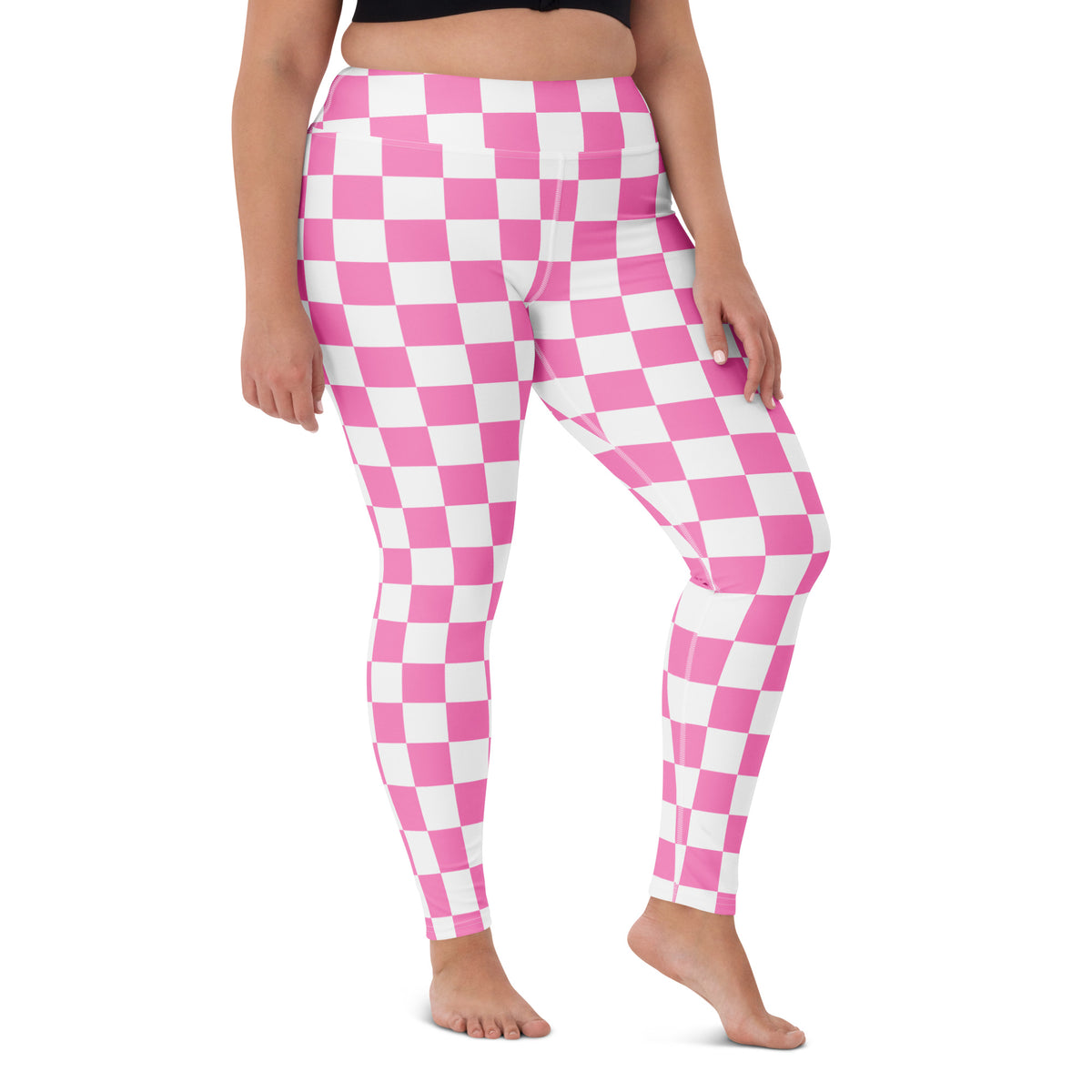 Women's Pink Checkered Buttery Soft Yoga Leggings - Quick Drying, High Waisted Comfort