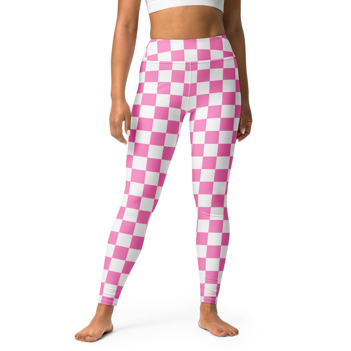 Women's Pink Checkered Buttery Soft Yoga Leggings - Quick Drying, High Waisted Comfort