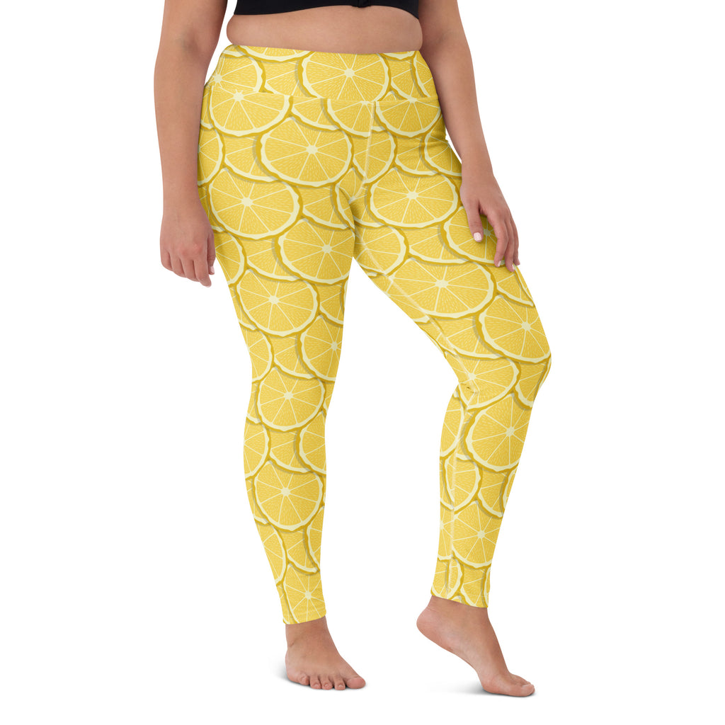 Women's Lemon Slice Buttery Soft Yoga Leggings - Quick Drying, High Waisted Comfort
