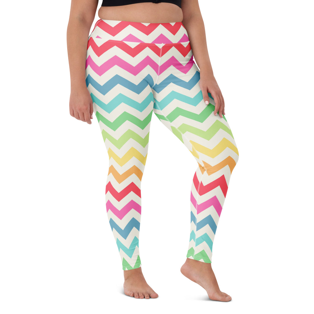 Women's Rainbow Chevron Buttery Soft Yoga Leggings - Quick Drying, High Waisted Comfort