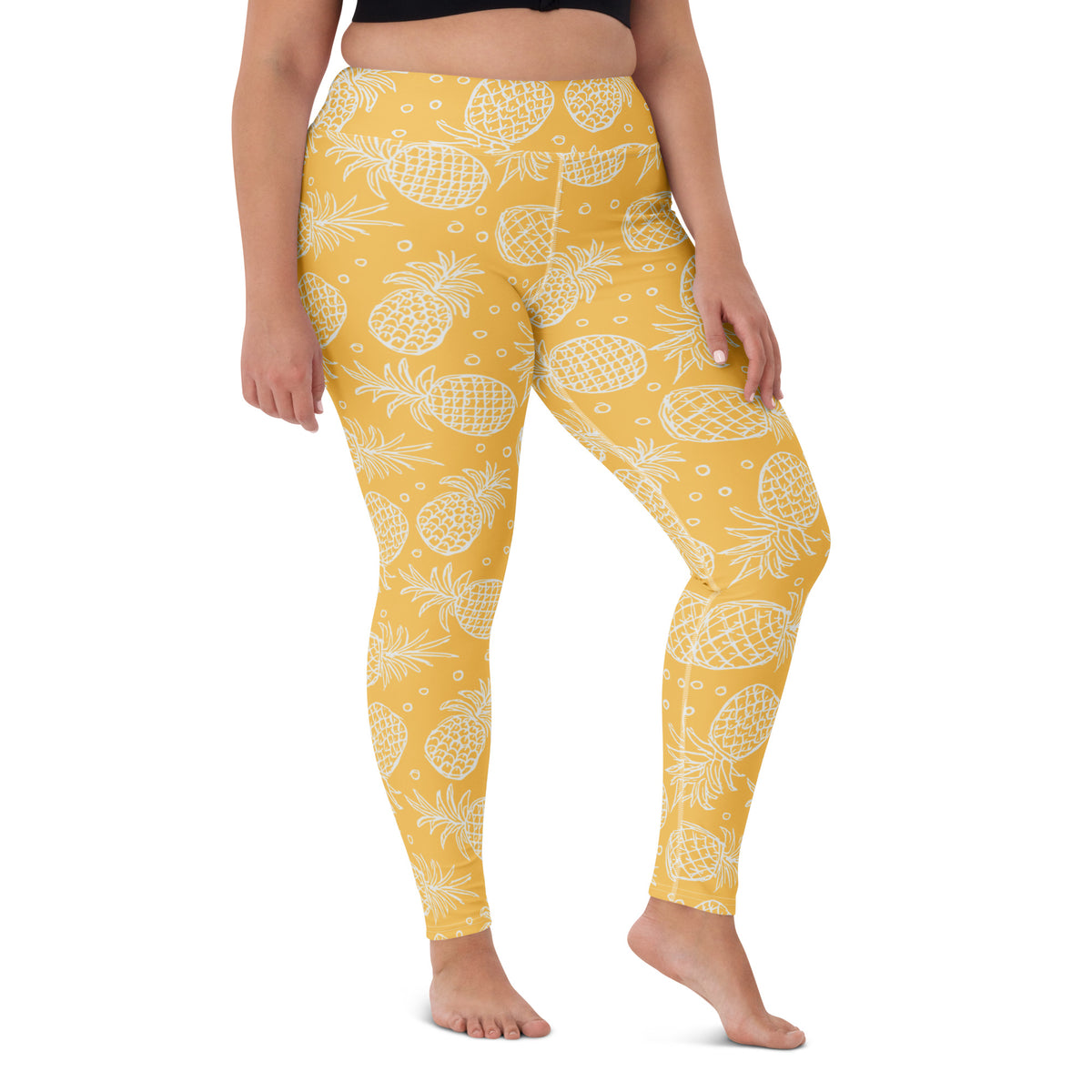 Women's Golden Yellow Pineapple Buttery Soft Yoga Leggings - Quick Drying, High Waisted Comfort
