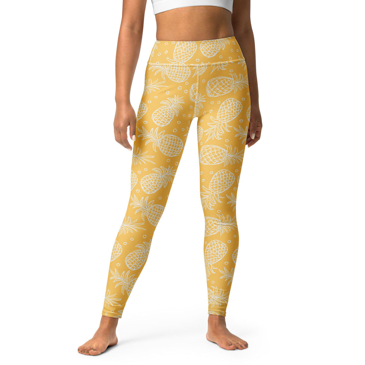 Women's Golden Yellow Pineapple Buttery Soft Yoga Leggings - Quick Drying, High Waisted Comfort