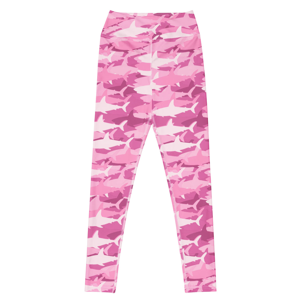 Women's Pink Shark Camouflage Buttery Soft Yoga Leggings - Quick Drying, High Waisted Comfort