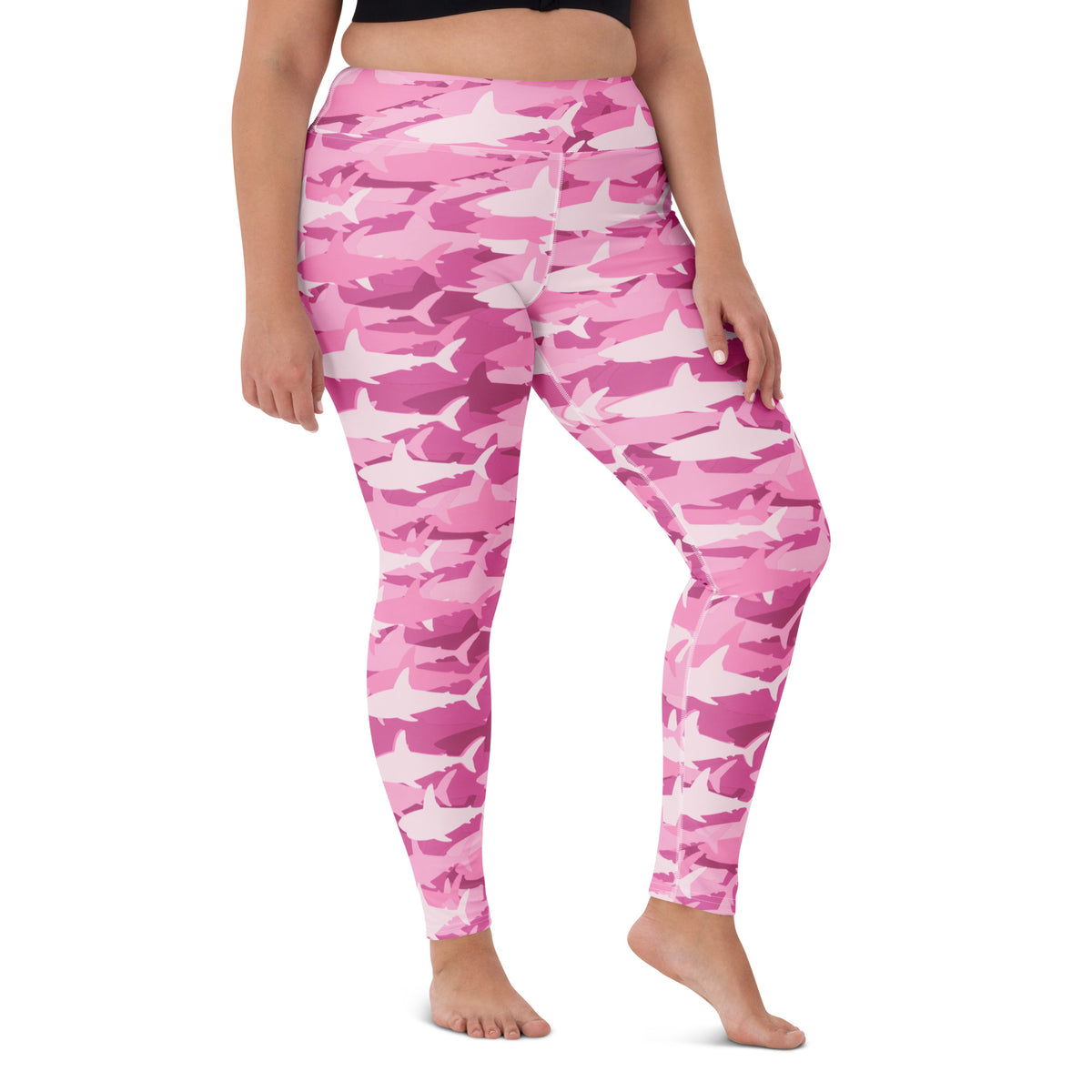 Women's Pink Shark Camouflage Buttery Soft Yoga Leggings - Quick Drying, High Waisted Comfort