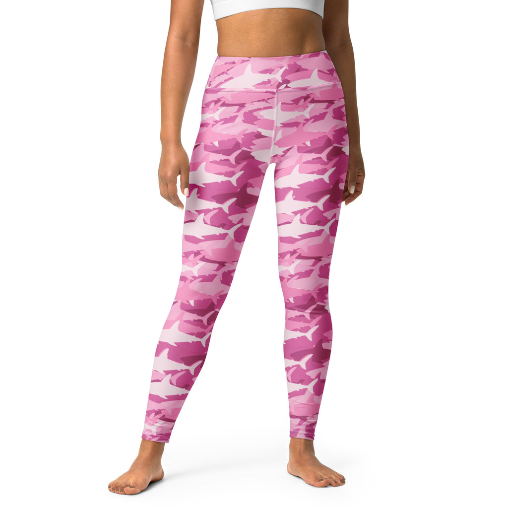 Women's Pink Shark Camouflage Buttery Soft Yoga Leggings - Quick Drying, High Waisted Comfort