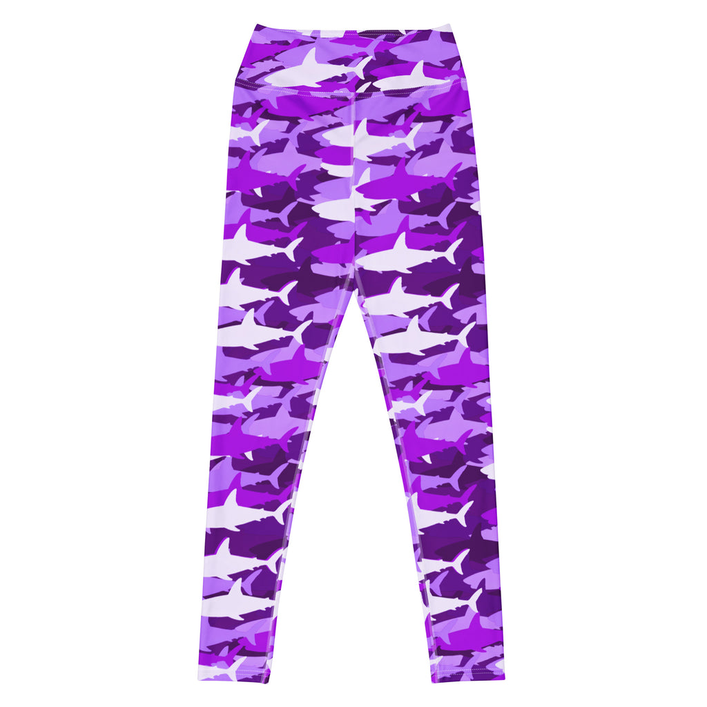 Women's Purple Shark Camouflage Buttery Soft Yoga Leggings - Quick Drying, High Waisted Comfort
