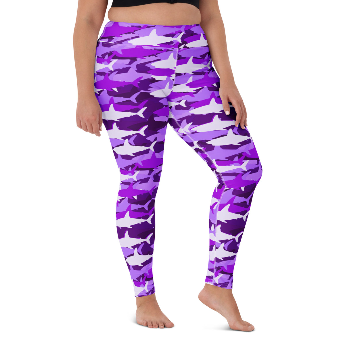 Women's Purple Shark Camouflage Buttery Soft Yoga Leggings - Quick Drying, High Waisted Comfort