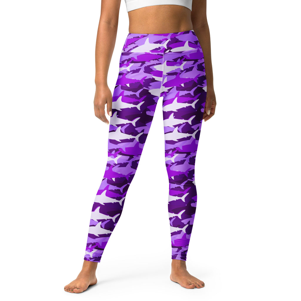Women's Purple Shark Camouflage Buttery Soft Yoga Leggings - Quick Drying, High Waisted Comfort