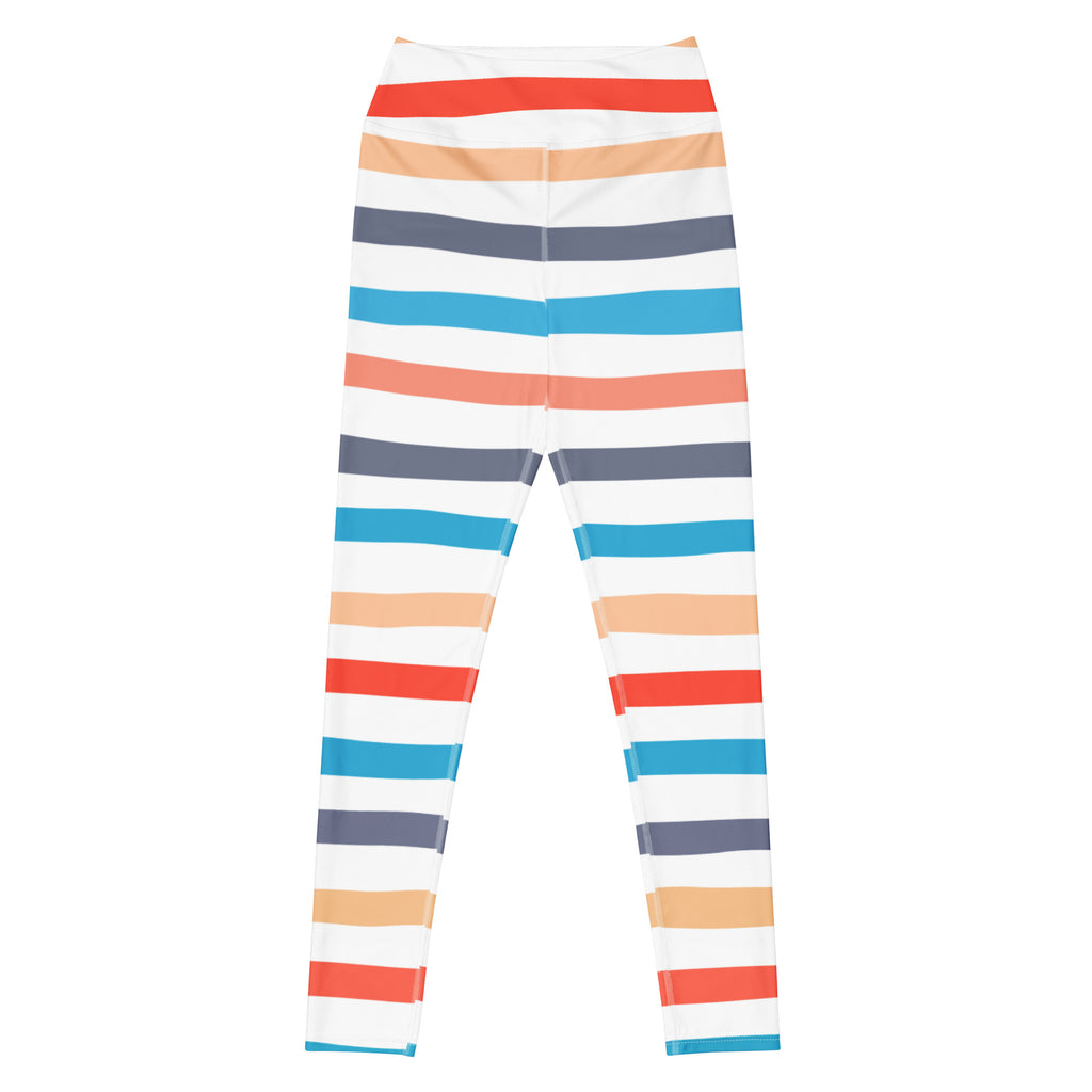 Women's Colorful Striped Beach Themed Buttery Soft Yoga Leggings - Quick Drying, High Waisted Comfort