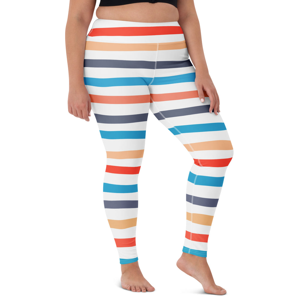 Women's Colorful Striped Beach Themed Buttery Soft Yoga Leggings - Quick Drying, High Waisted Comfort